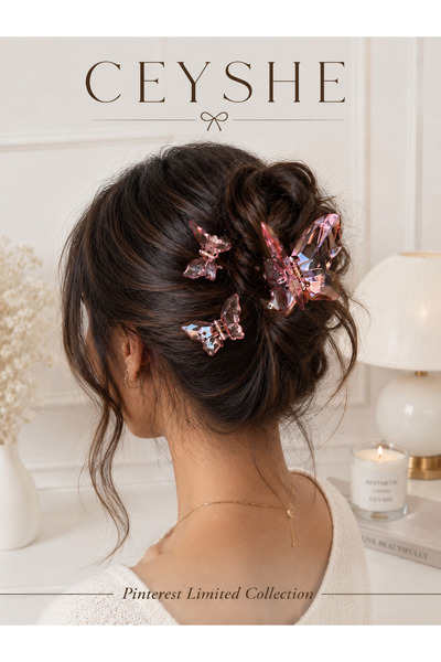 CeyShe Pinterest 3-Piece Pink Shiny Butterfly and Mini Butterfly Hair Clip Se...