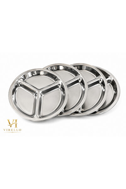 Generic Brand Set 4 Farfurii Compartimentate din Inox, 3 Compartimente, Tavă ...