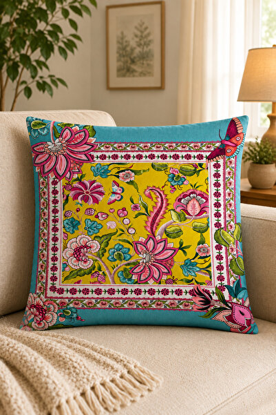 SEVMİŞ HOME غطاء وسادة مزخرف مطبوع رقميًا مقاس 43x43 سم - نسيج كتان بنمط عصري