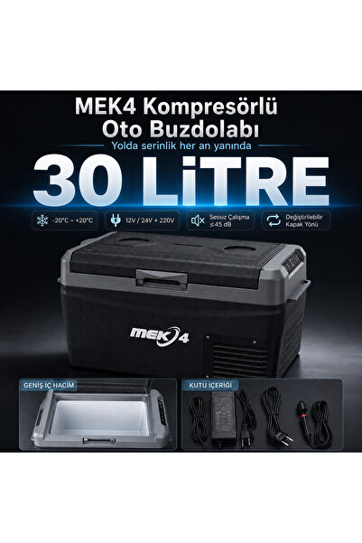 MEK 30 Litre Kompresörlü Oto Buzdolabı 12V 24V 220V -20°C / +20°C