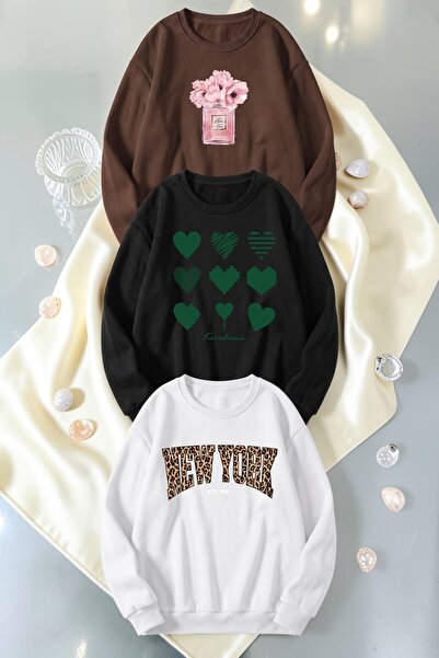 uyguntarz Unisex Mixed Printed Crew Neck Sweatshirt Set – Pack of 3