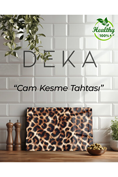 GERÇEKÇİ LEOPAR DEKORATİF CAM KESME TAHTASI VE SUNUM ÜRÜNÜ
