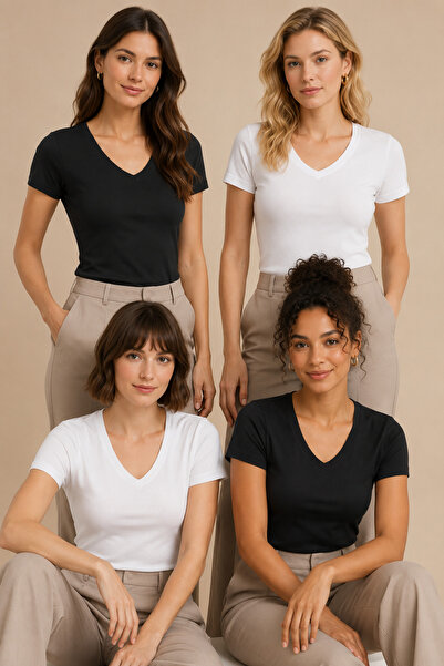 Nymora Women's 4-Piece V-Neck Short Sleeve Modal Cotton Flexible Undershirt B...