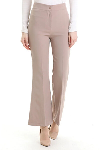 sefamerve Elastic Waist Spanish Flare Pants 4005-05 Milk Coffee