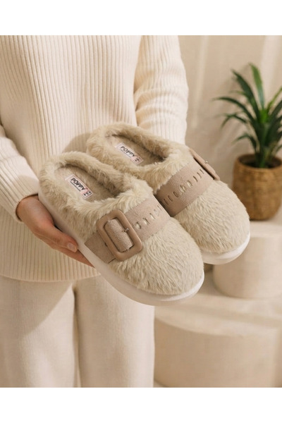 Enes Ayakkabıcılık Women's furry fluffy buckle home slippers warm comfortable...