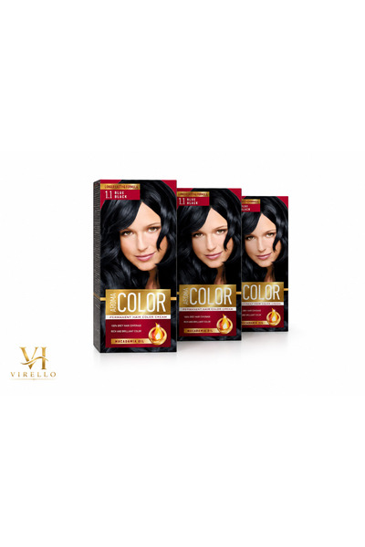 Aroma Set 3x Vopsea de Păr Color 1.1 Blue Black, Negru Albăstrui, Cremă Color...