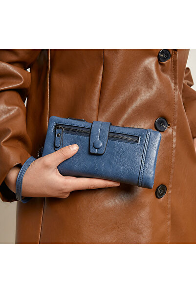 rinkadoll Blue Color Soft Texture Large Internal Volume Quality Wallet Clutch...