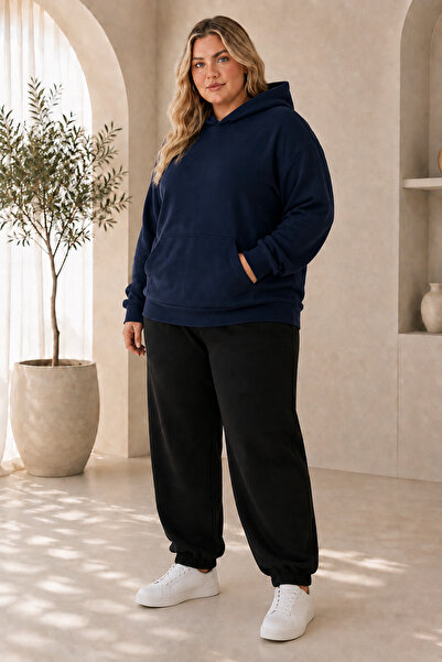 Joetsu Women's Plus Size 3 Thread Oversize Hooded Sweatshirt and Black Jogger...