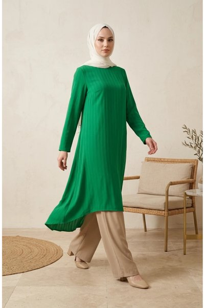 sefamerve Tunica casual din stofa crepata 1011-14 Verde iarba