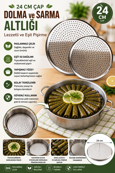 Doori 24 Cm Paslanmaz Çelik Dolma ve Sarma Altlığı – pizza lahmacun tepsisi - sarma dolma yapışma önleyici