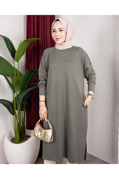 Newstil Modal Kumaş Uzun Taş Detaylı Tunik