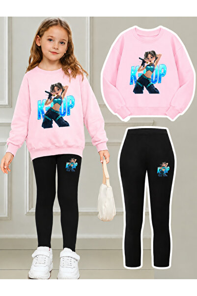 Cevval Girl's Crew Neck Sweatshirt and Leggings Set