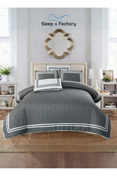 Sleep x Factory 6-Piece Cotton Satin Duvet Cover Set – Embroidered Hotel Bedd...