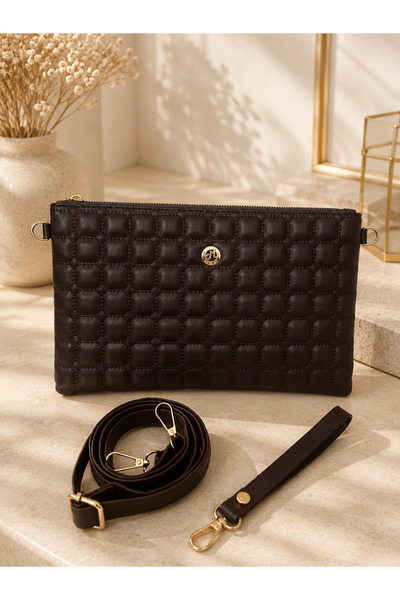 todays co Brown Hand and Shoulder Bag with Zippered Adjustable Strap Detail