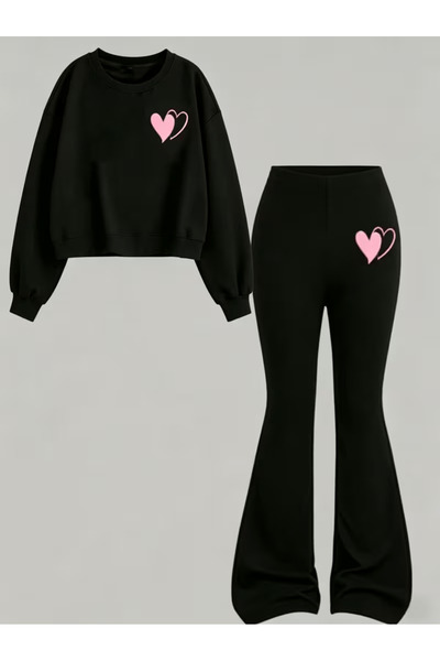 Cevval Girl's Crew Neck Sweatshirt and Spanish-Cut Leggings Set