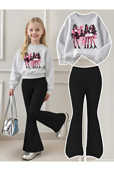 Cevval Girl's Crew Neck Sweatshirt and Spanish-Cut Leggings Set