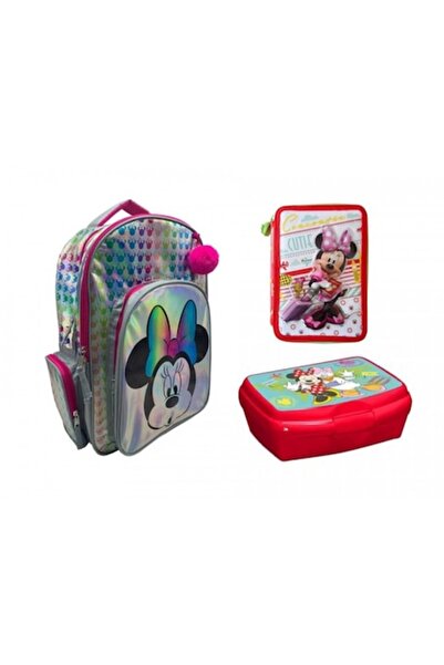 Minnie Mouse Ghiozdan scoala Minnie Mouse, penar dublu echipat si cutie pranz