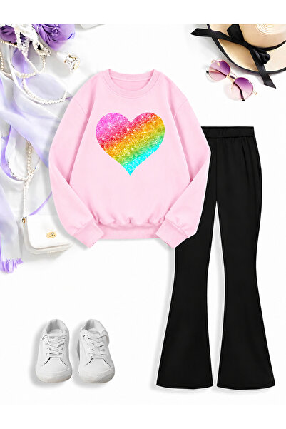 Cevval Girl's Crew Neck Sweatshirt and Spanish-Cut Leggings Set