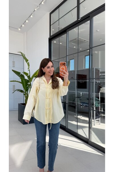 elif teke Knot Button Detailed Std Shirt Yellow