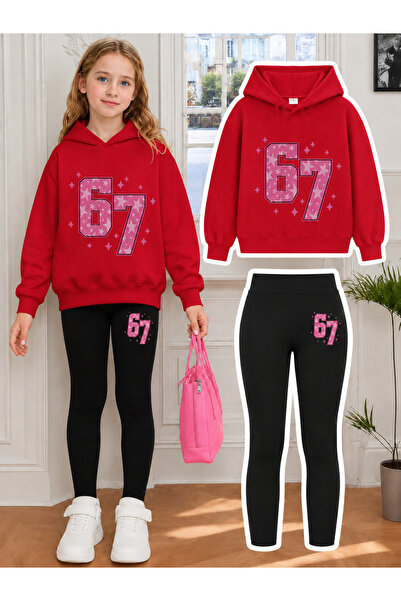 Cevval Girl's Crew Neck Sweatshirt and Leggings Set