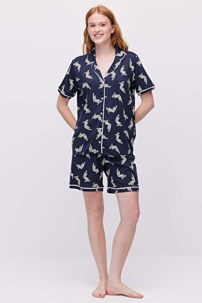 PAULMARK Kadın Düğmeli Şortlu Pijama Takım