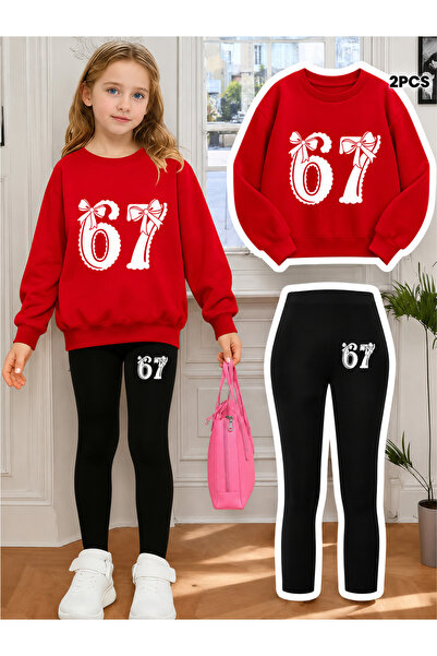 Cevval Girl's Crew Neck Sweatshirt and Leggings Set