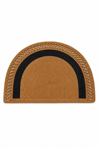MaVaux Elvera Decorative Wicker Door Mat, Bohemian Weave Design, Black Detail, Half Moon Model, Stylish and Modern Home Decor, Natural Jute Look, Decorative Mat for Hallways and Entryways