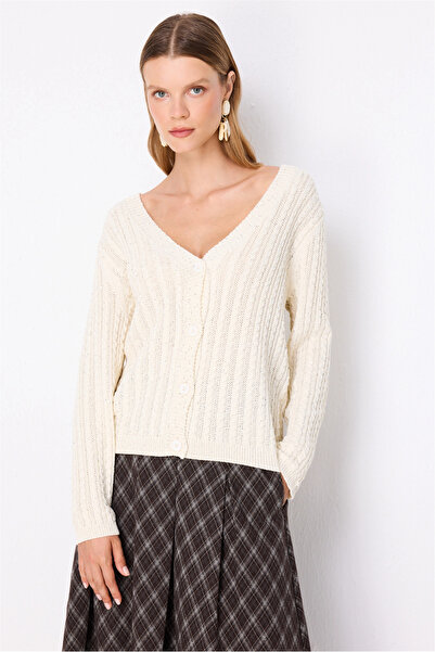 ON TRİKO Knitted Patterned Sequined Knitwear Cardigan 10910