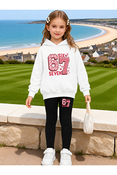 Cevval Girl's Crew Neck Sweatshirt and Leggings Set
