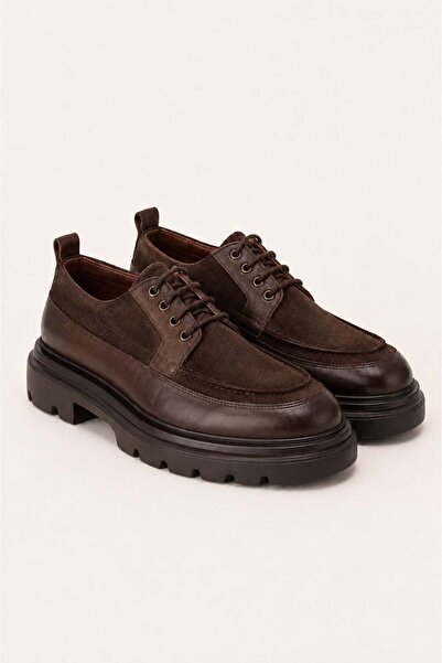 VARNAS Men's Brown Genuine Leather and Suede Lace-Up Thick Sole Casual Shoes ...