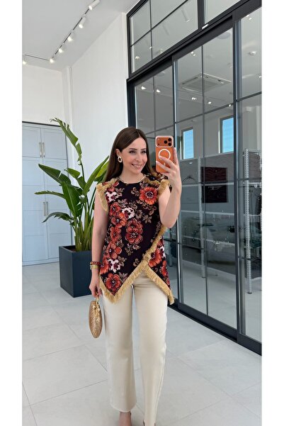 elif teke Kaneps Tasseled Blouse Bitter Brown