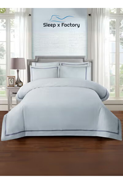 Sleep x Factory 6-Piece Cotton Satin Duvet Cover Set – Embroidered Hotel Bedd...