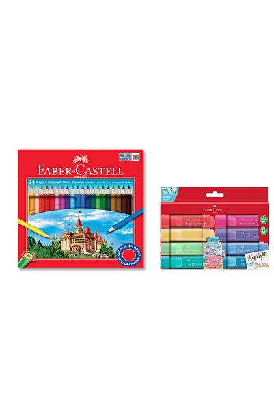 Faber Castell 24 Colors Dry Paint and 8 Textliner Pastel Highlighter Pens Set...