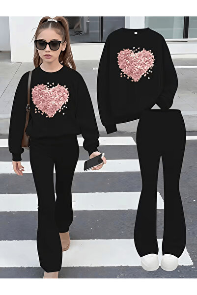 Cevval Girl's Crew Neck Sweatshirt and Spanish-Cut Leggings Set
