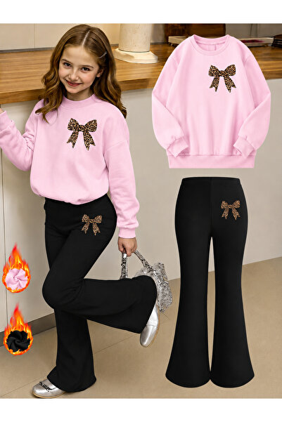 Cevval Girl's Crew Neck Sweatshirt and Spanish-Cut Leggings Set