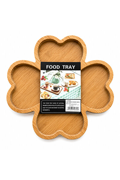 wei Bamboo Serving Tray, Clover Shape, 4 Compartments for Snacks and Appetizers