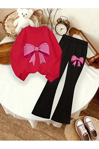 Cevval Girl's Crew Neck Sweatshirt and Spanish-Cut Leggings Set
