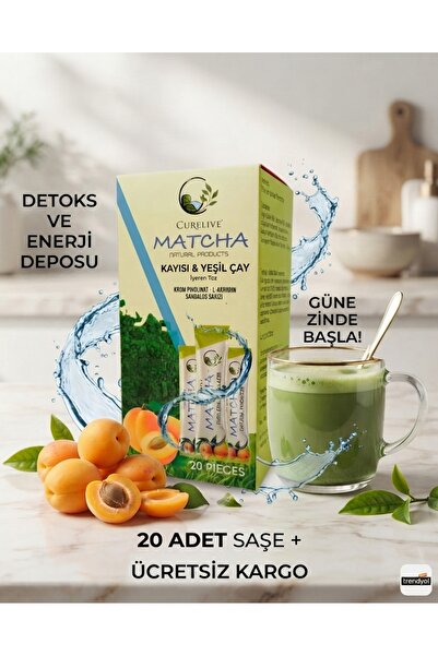 CURELIVE Matcha Kayısı ve Yeşil Çay İçeren Detox Burner Form Toz Maça Çayı 20...