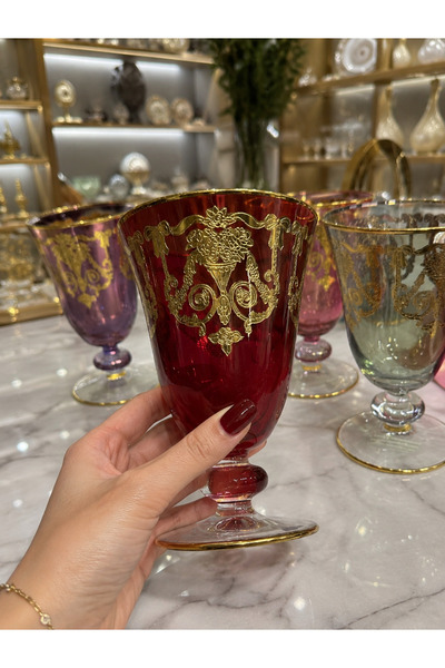 Generic Brand ESTERHOMEDECOR مجموعة من 6 أكواب مطلية بالذهب مرسومة يدويًا