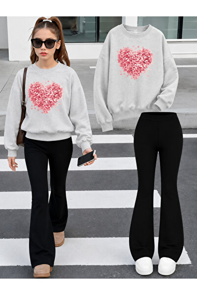 Cevval Girl's Crew Neck Sweatshirt and Spanish-Cut Leggings Set