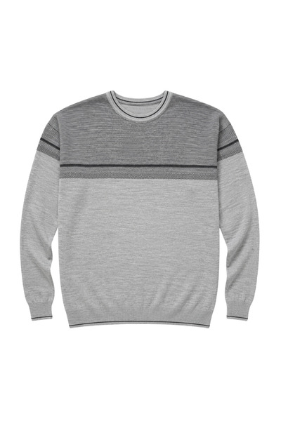 BattalModa Men's Large Size Gray Crew Neck Ufuk Knitwear Sweater 5Xl-6Xl-7Xl-8Xl