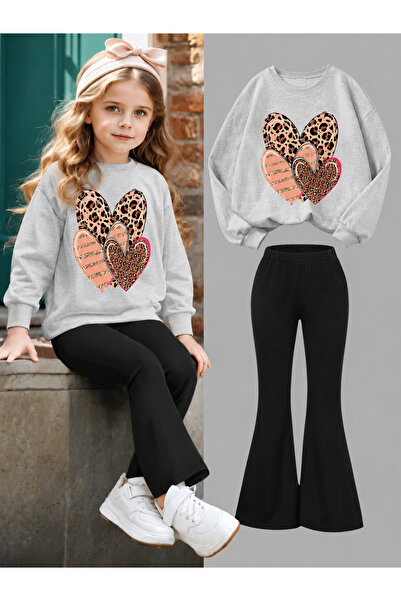 Cevval Girl's Crew Neck Sweatshirt and Spanish-Cut Leggings Set