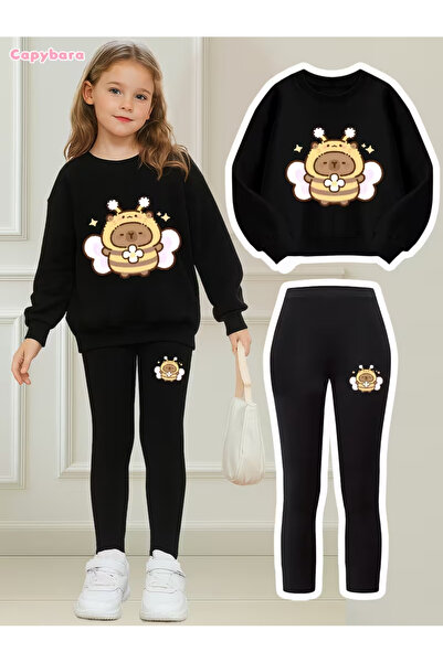 Cevval Girl's Crew Neck Sweatshirt and Leggings Set