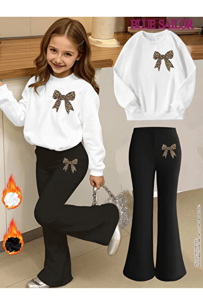 Cevval Girl's Crew Neck Sweatshirt and Spanish-Cut Leggings Set