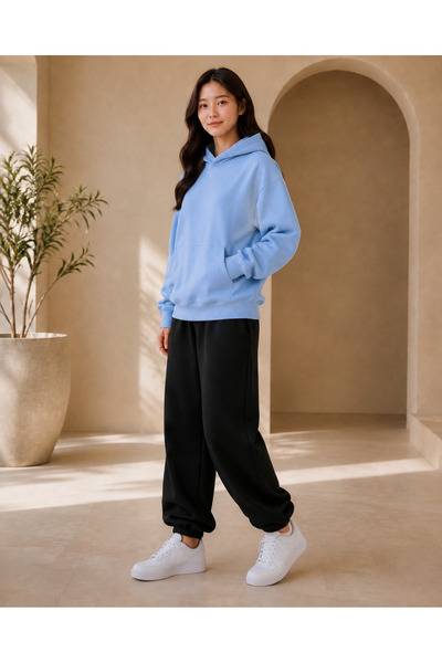 ZEMLİYA Oversize Hoodie Black Jogger Pants 2-Piece Tracksuit Set