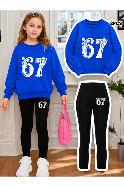 Cevval Girl's Crew Neck Sweatshirt and Leggings Set