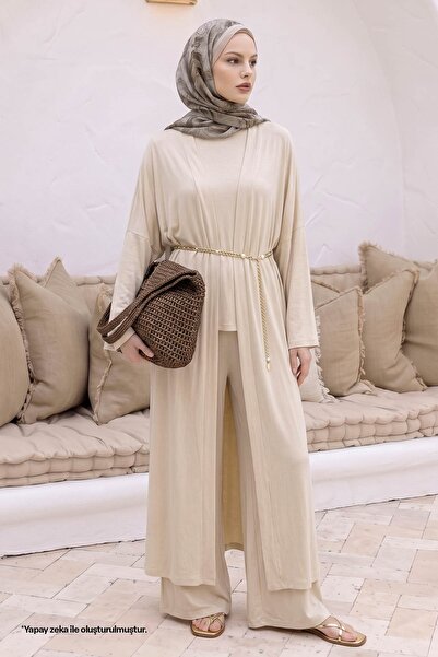 InStyle Flowy Casual Beige Three-Piece Set