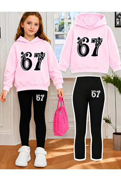 Cevval Girl's Crew Neck Sweatshirt and Leggings Set