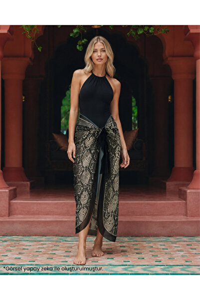 tarzınısec Choose Your Style Gray Snake Patterned Slit Tie-Up Pareo 155X111 cm