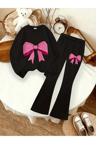 Cevval Girl's Crew Neck Sweatshirt and Spanish-Cut Leggings Set